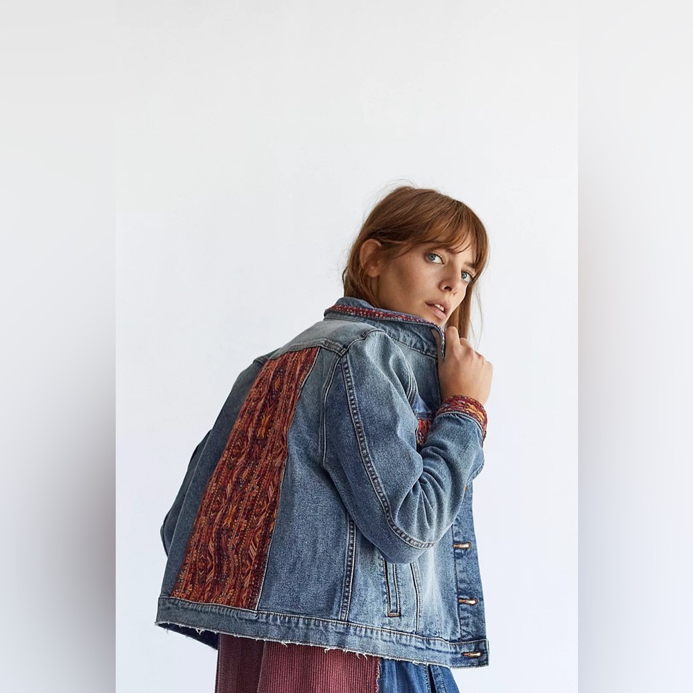 Free People Driftwood Sedona Embroidered Trucker Jacket Size Large